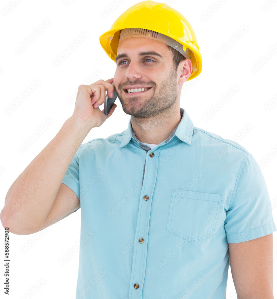 Happy male architect conversing on mobile phone