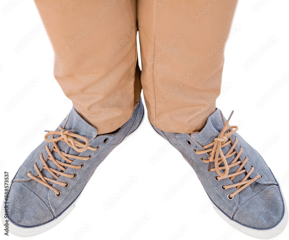 Low section of man wearing shoes 