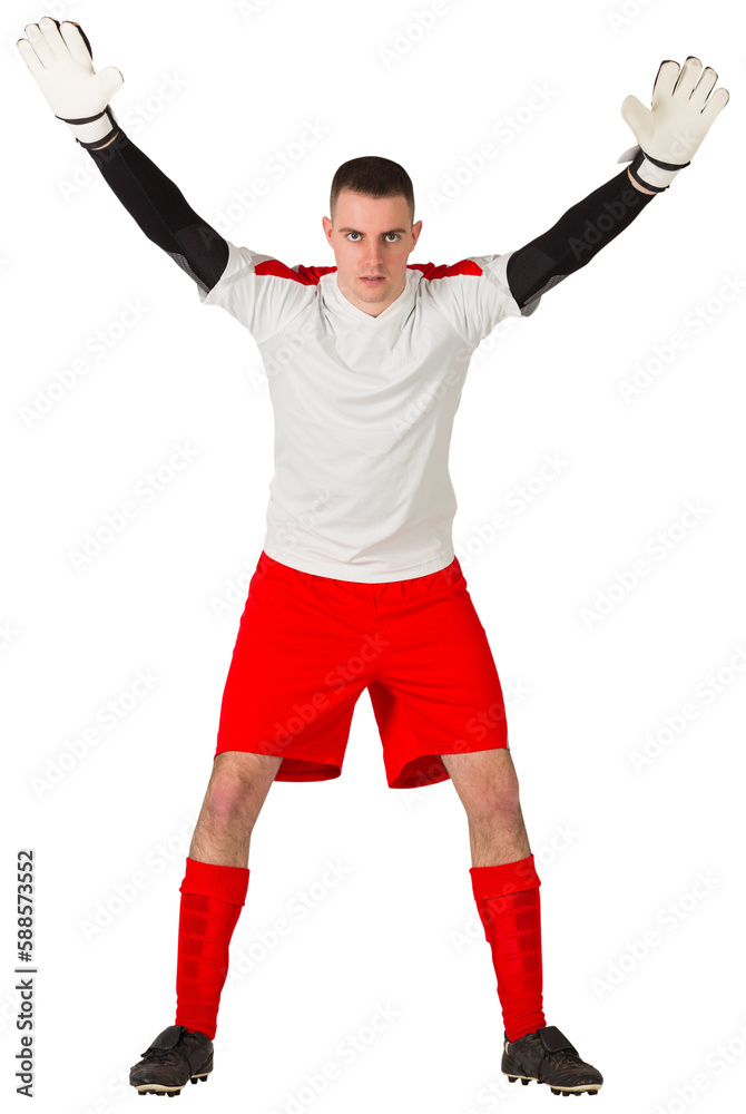 Goalkeeper in red and white ready to catch Goalkeeper in red and white ready to catch