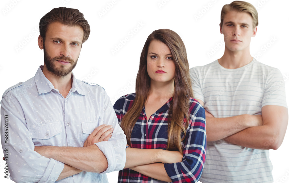 Confident business people with arms crossed standing against white background Confident business people with arms crossed standing against white background