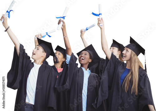 Happy students holding degree