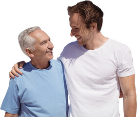Adult son hugging his old father