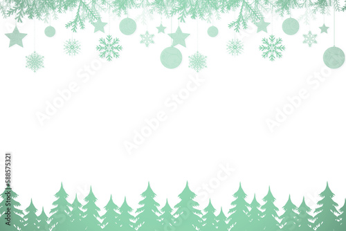 Snowflakes and fir trees in green