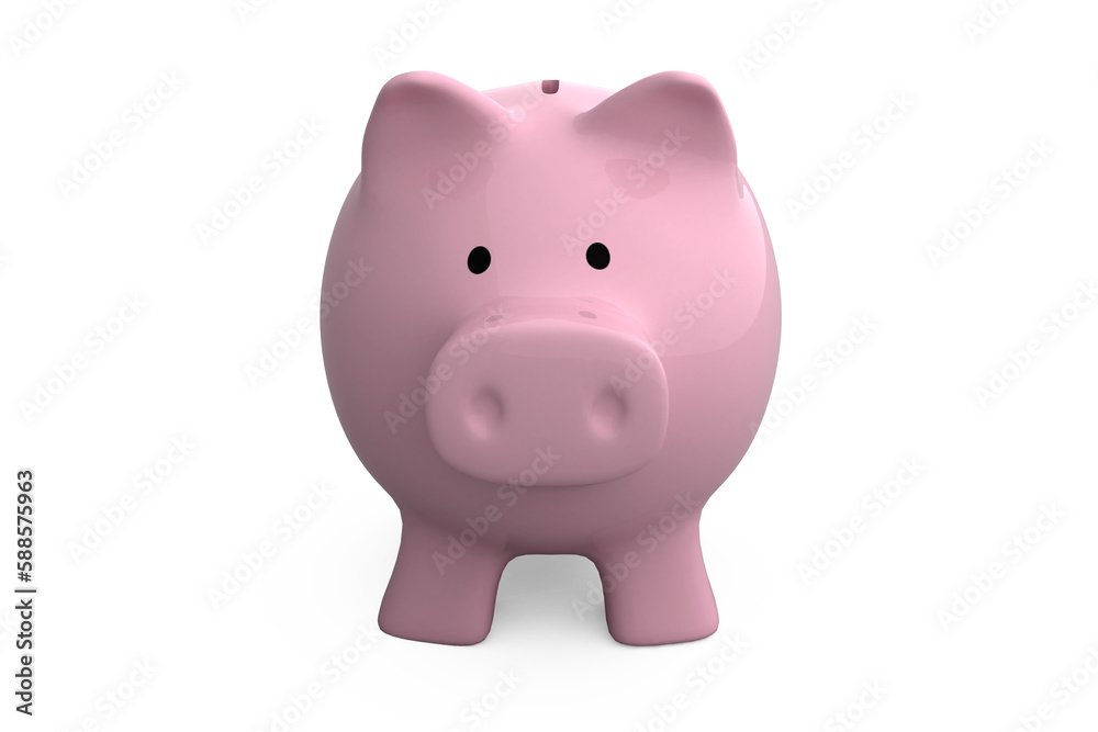 Pink piggy bank over white background