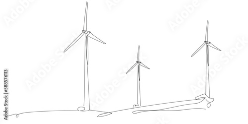 Drawn windmills on white background