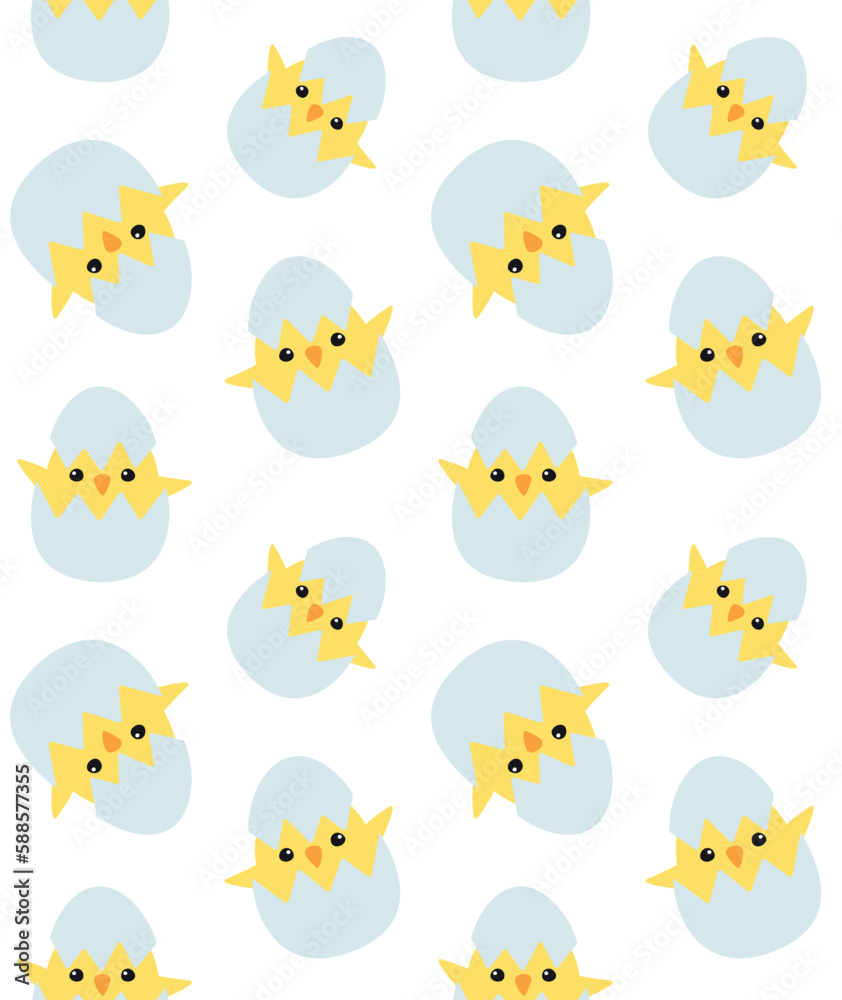 Vector seamless pattern of flat hand drawn chick in egg shell isolated on white background Vector seamless pattern of flat hand drawn chick in egg shell isolated on white background