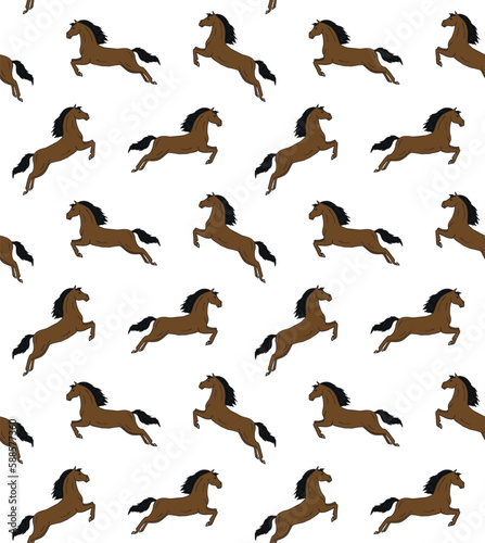 Vector seamless pattern of hand drawn sketch bay dressage horse jumping isolated on white background