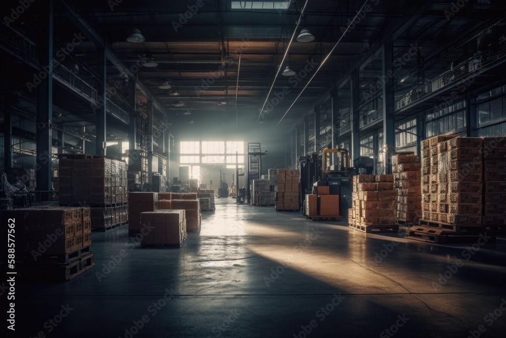 Inside a well organised  warehouse