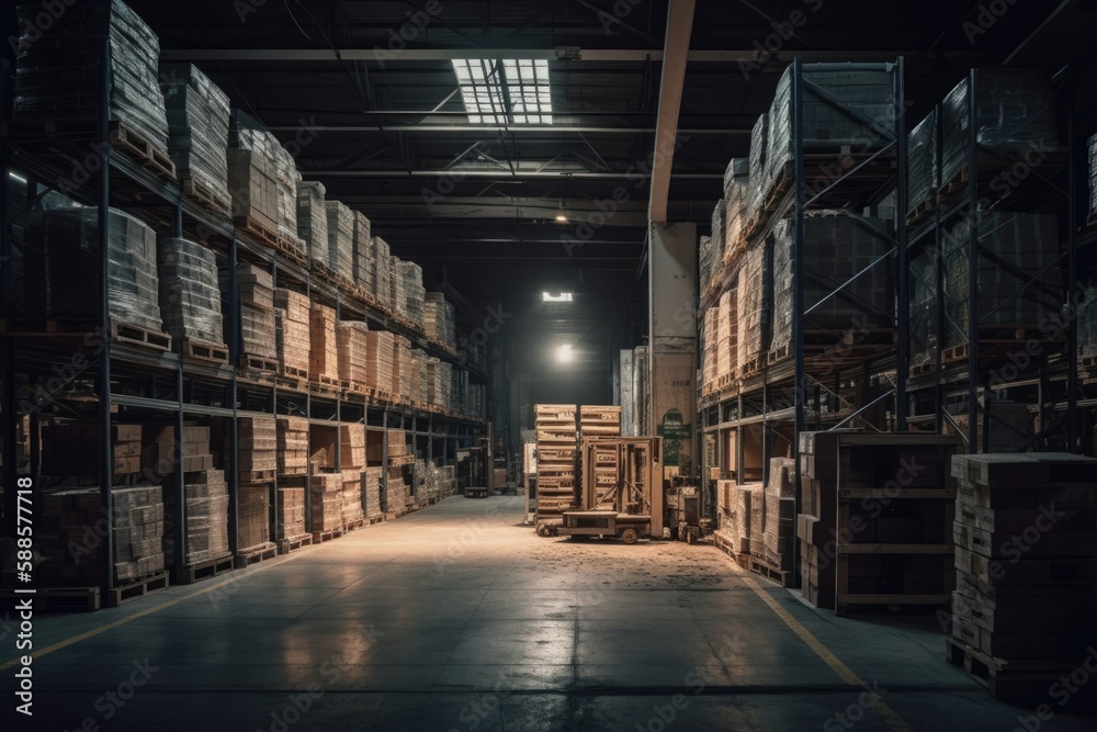 Inside a well organised  warehouse