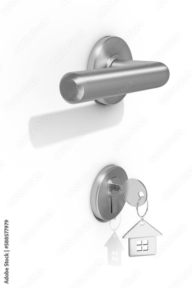 Closeup of doorknob and lock with key Closeup of doorknob and lock with key