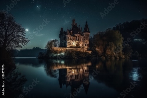 night view of the castle made with generative ai