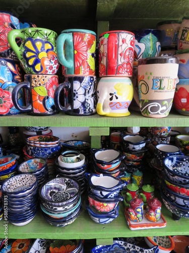 traditional mexican tiles-talavera ceramic pots in Dolores Hidalgo, Mexico photo