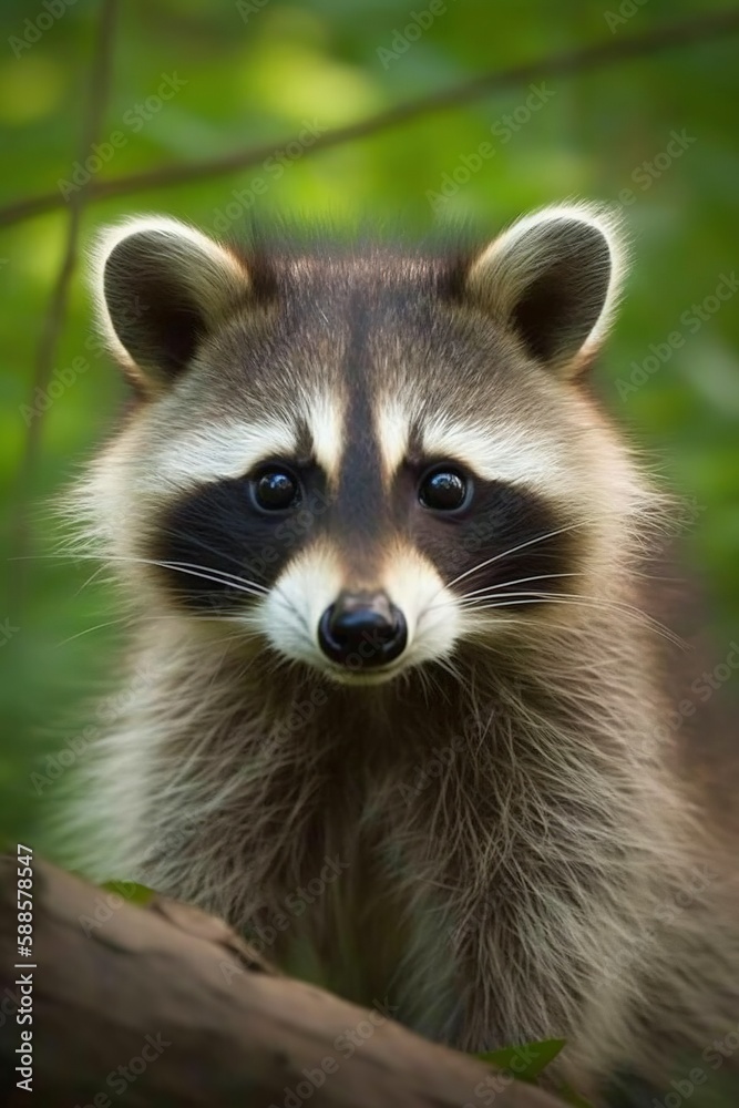 close up of a raccoon, photo of raccoon outdoors in nature
