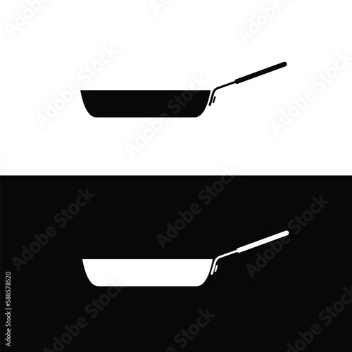 Frying pan silhouette flat vector. Silhouette utensil icon. Set of black and white symbols for kitchen concept.