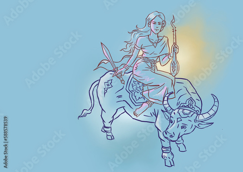 angel riding a buffalo digital art for card decoration illustration