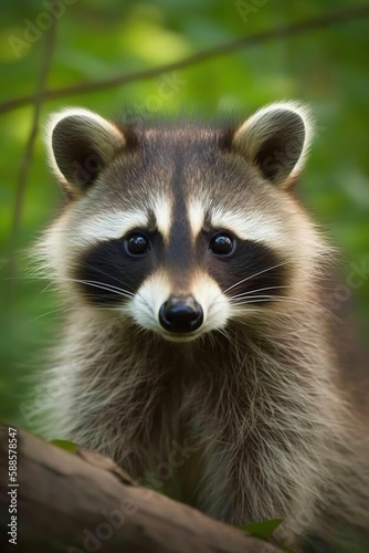 close up of a raccoon, photo of raccoon outdoors in nature