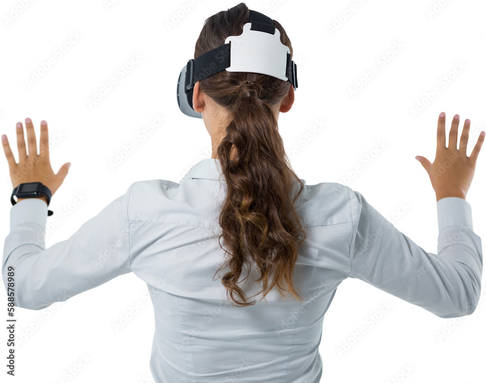 Female executive using virtual reality headset Female executive using virtual reality headset