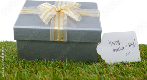 Happy Mothers Day tag on silver gift box