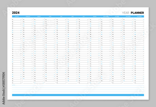 Planner, calendar, organizer for 2024 year template, 12 months set. Corporate business annual wall printable schedule journal. Wall planner with space for personal notes vector illustration