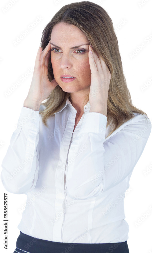 Sad businesswoman suffering from headache Sad businesswoman suffering from headache