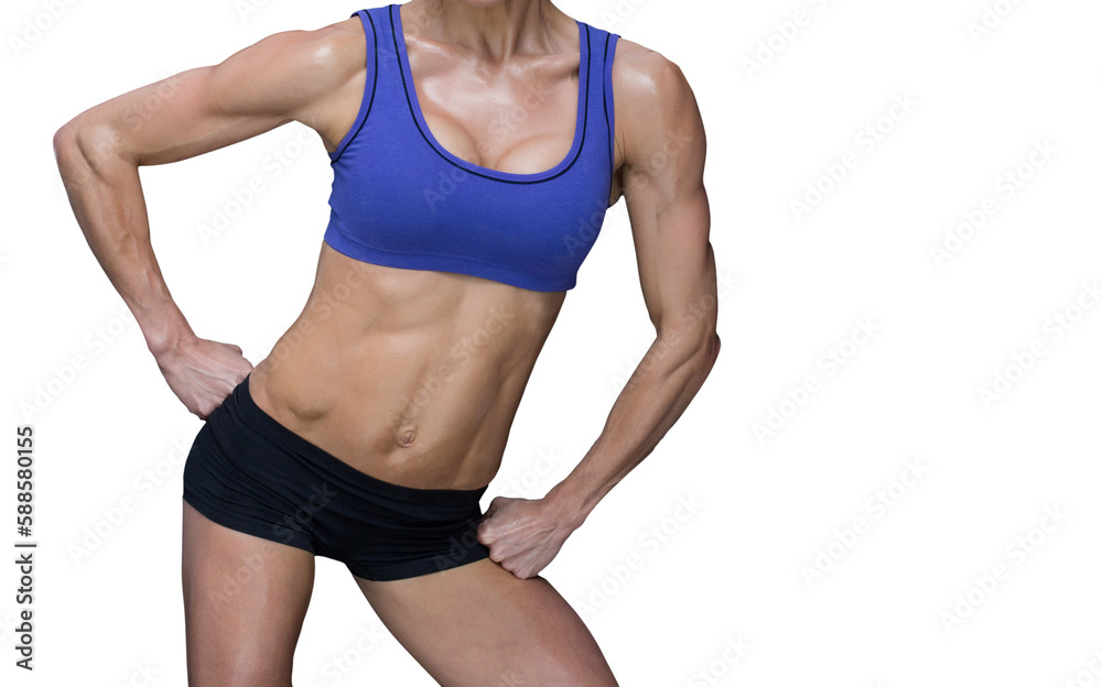 Midsection of fit woman in sportswear Midsection of fit woman in sportswear