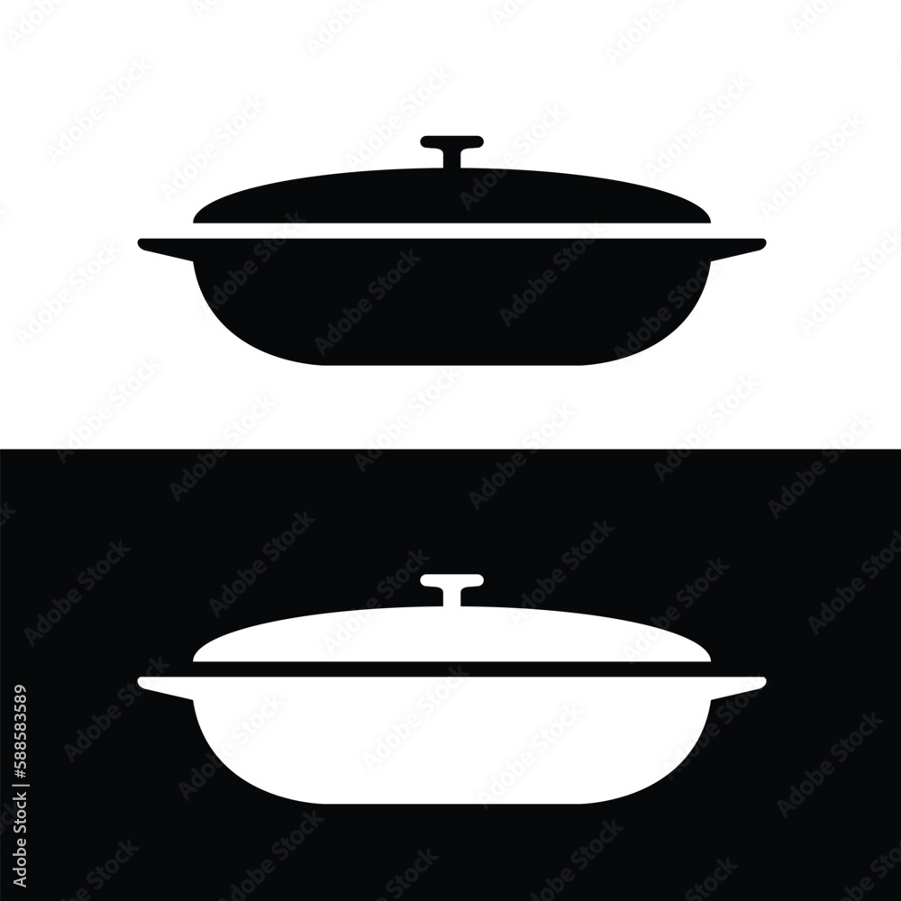 Braiser silhouette flat vector. Black and white bakeware icon for web