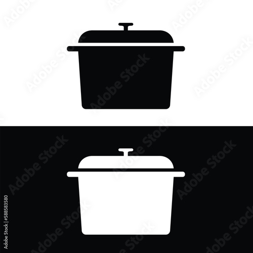 French oven Dutch oven silhouette flat vector. Black and white bakeware icon for web. Collection of baking utensils for kitchen concept. Using on a oven.