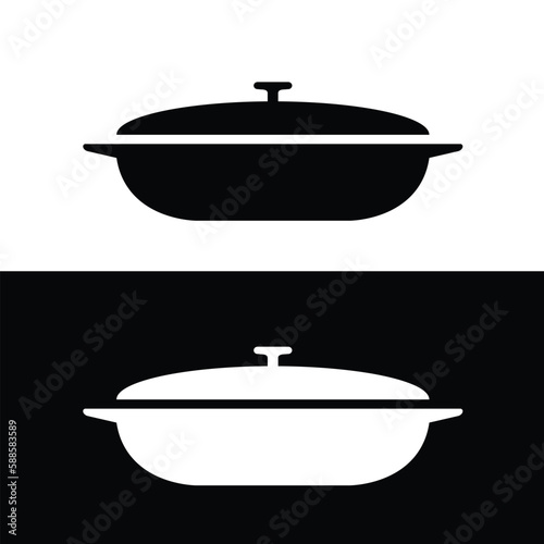 Braiser silhouette flat vector. Black and white bakeware icon for web. Collection of baking utensils for kitchen concept. Using on a oven.