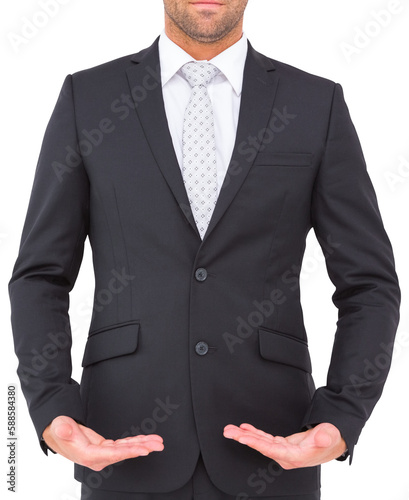 Businessman standing with hands out