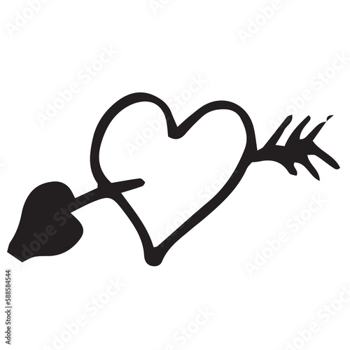 Heart shape and arrow over white background