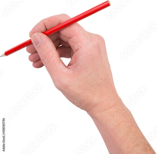 Hand with pencil against white background