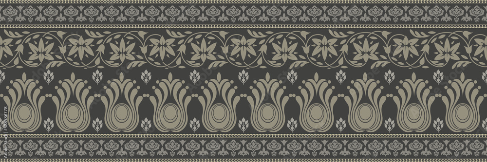Fototapeta premium Ethnic pattern. Bandana Print. Silk neck scarf or kerchief. Design for Saree, Patola, Sari, Dupatta, textile. Tile patterns. Aztec style. Floral vintage. Bohemian Indian motif style. Clothing. Vector.