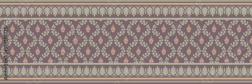 Ethnic pattern. Bandana Print. Silk neck scarf or kerchief. Design for Saree, Patola, Sari, Dupatta, textile. Tile patterns. Aztec style. Floral vintage. Bohemian Indian motif style. Clothing. Vector.