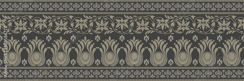 Ethnic pattern. Bandana Print. Silk neck scarf or kerchief. Design for Saree, Patola, Sari, Dupatta, textile. Tile patterns. Aztec style. Floral vintage. Bohemian Indian motif style. Clothing. Vector.