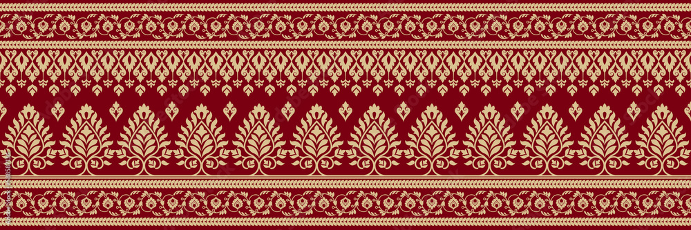 Ethnic pattern. Bandana Print. Silk neck scarf or kerchief. Design for Saree, Patola, Sari, Dupatta, textile. Tile patterns. Aztec style. Floral vintage. Bohemian Indian motif style. Clothing. Vector.