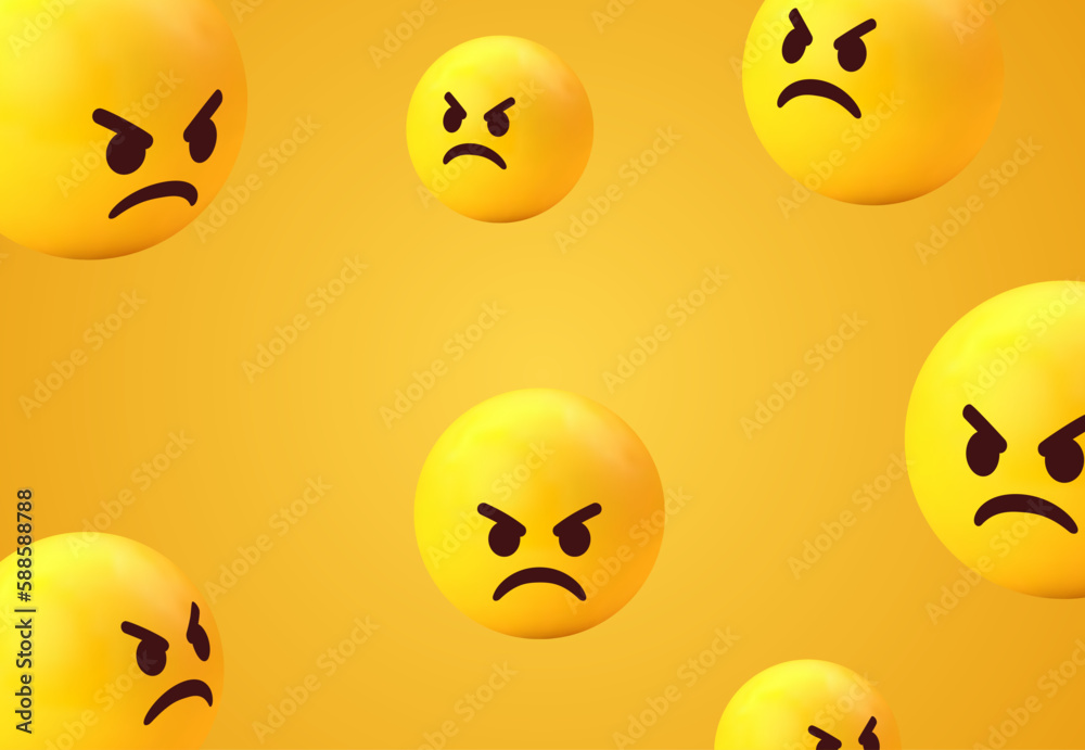 3d angry emoji face background collection. grumpy yellow emoticon for social network media - mad pouting emojis - anger, enraged, hate emoticon set - cute smiley smiling emoticons. Vector illustration 3d angry emoji face background collection. grumpy yellow emoticon for social network media - mad pouting emojis - anger, enraged, hate emoticon set - cute smiley smiling emoticons. Vector illustration