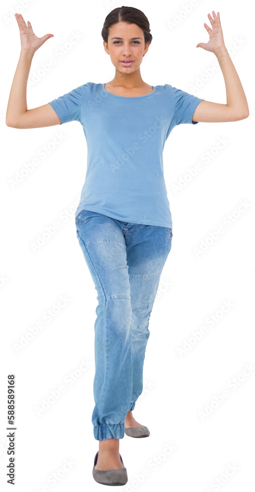 Annoyed brunette gesturing Annoyed brunette gesturing