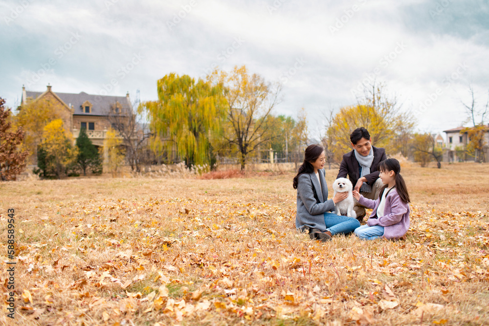 Happy Chinse family enjoying outdoor time Happy Chinse family enjoying outdoor time