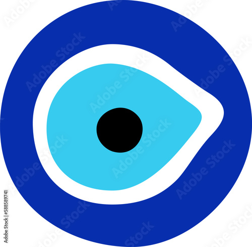 Evil eye talisman icon. Turkish or greek eye symbol. Greece ethnic magic amulet. Mystical blue hamsa icon in hand drawn style. Nazar amulet symbol. Vector illustration isolated in doodle style.