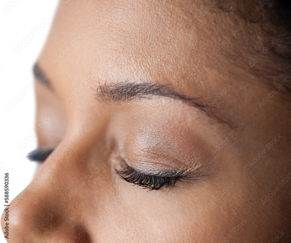 High angle view of woman with eyes closed High angle view of woman with eyes closed
