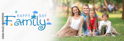 Banner for Family Day with happy people resting in park