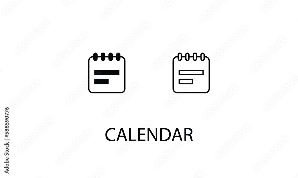 Calendar icons with 2 styles outline icon, glyph icon, vector stock Calendar icons with 2 styles outline icon, glyph icon, vector stock
