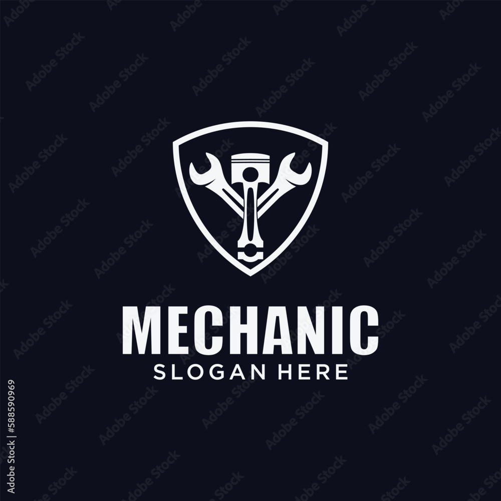 Mechanical technology logo, gear and piston combination logo symbol. engine parts Mechanical technology logo, gear and piston combination logo symbol. engine parts