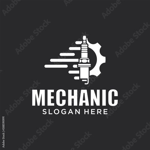 Mechanical technology logo, gear and piston combination logo symbol. engine parts