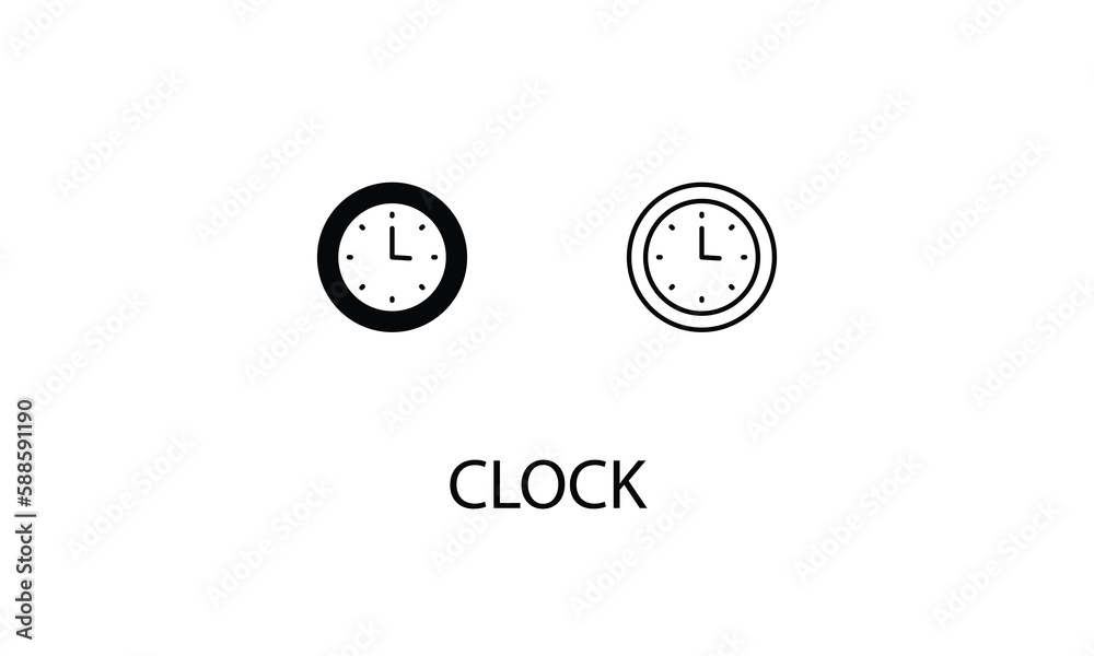 Clock icons with 2 styles outline icon, glyph icon, vector stock Clock icons with 2 styles outline icon, glyph icon, vector stock