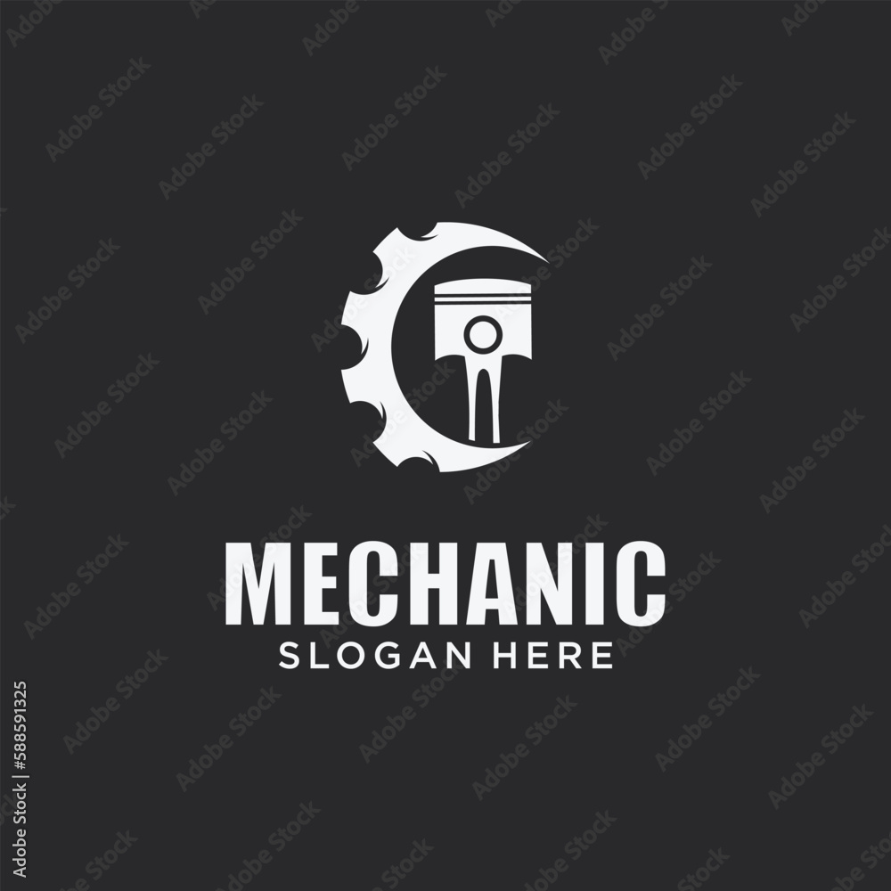 Mechanical technology logo, gear and piston combination logo symbol. engine parts Mechanical technology logo, gear and piston combination logo symbol. engine parts