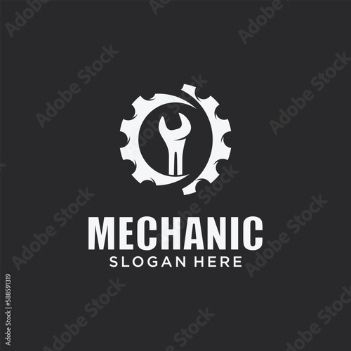 Mechanical technology logo, gear and piston combination logo symbol. engine parts