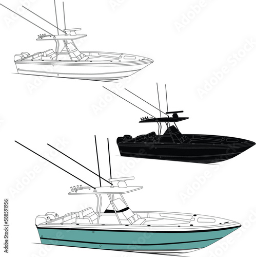 Fishing Boat Line Drawing vector and illustration for 
with color.