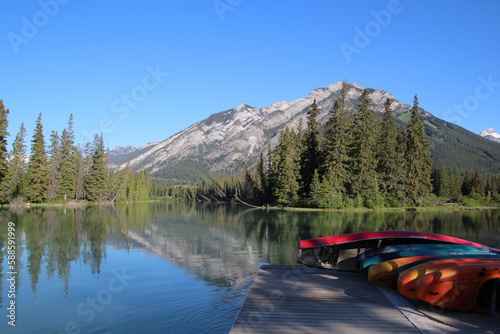 Dock On The Bow River, Banff National Park, Alberta