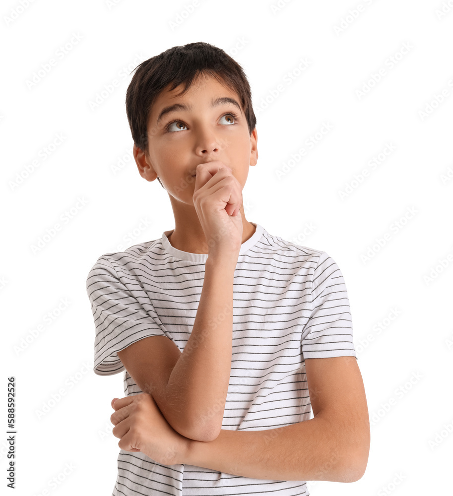 Little boy biting nails on white background Little boy biting nails on white background